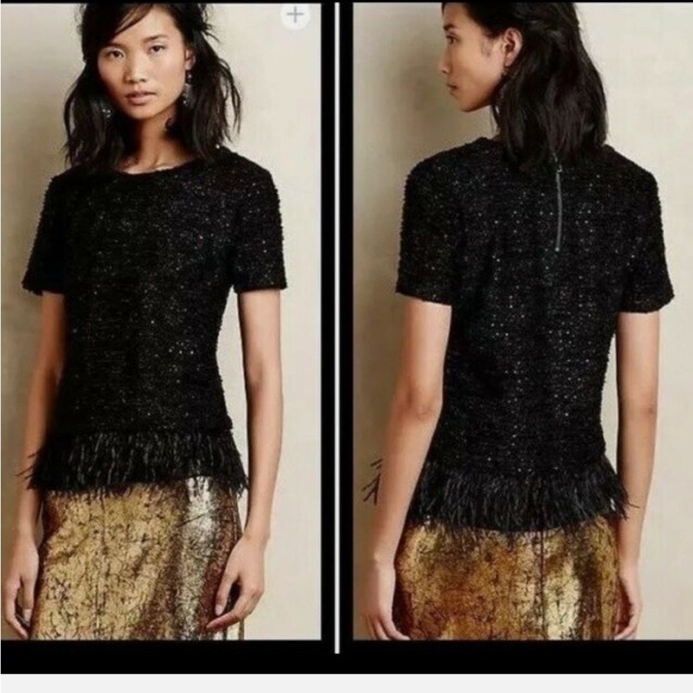 Deletta Black Textured Blouse with Fringe